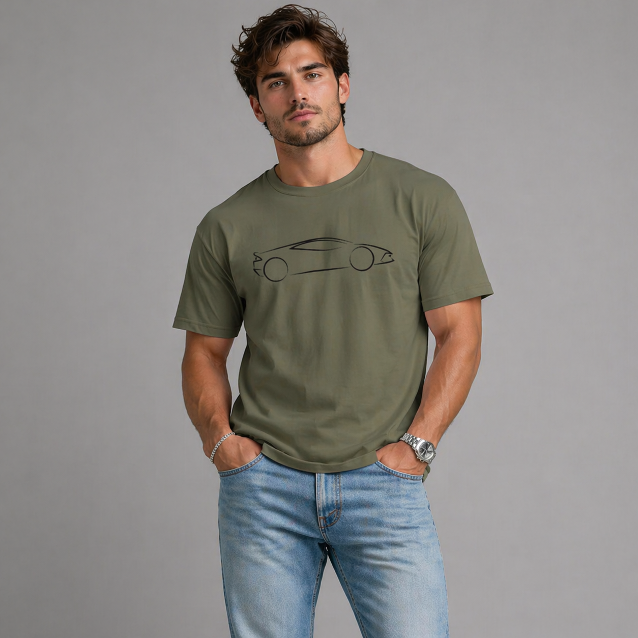 Cotton Sports Car Short Sleeve T-shirt