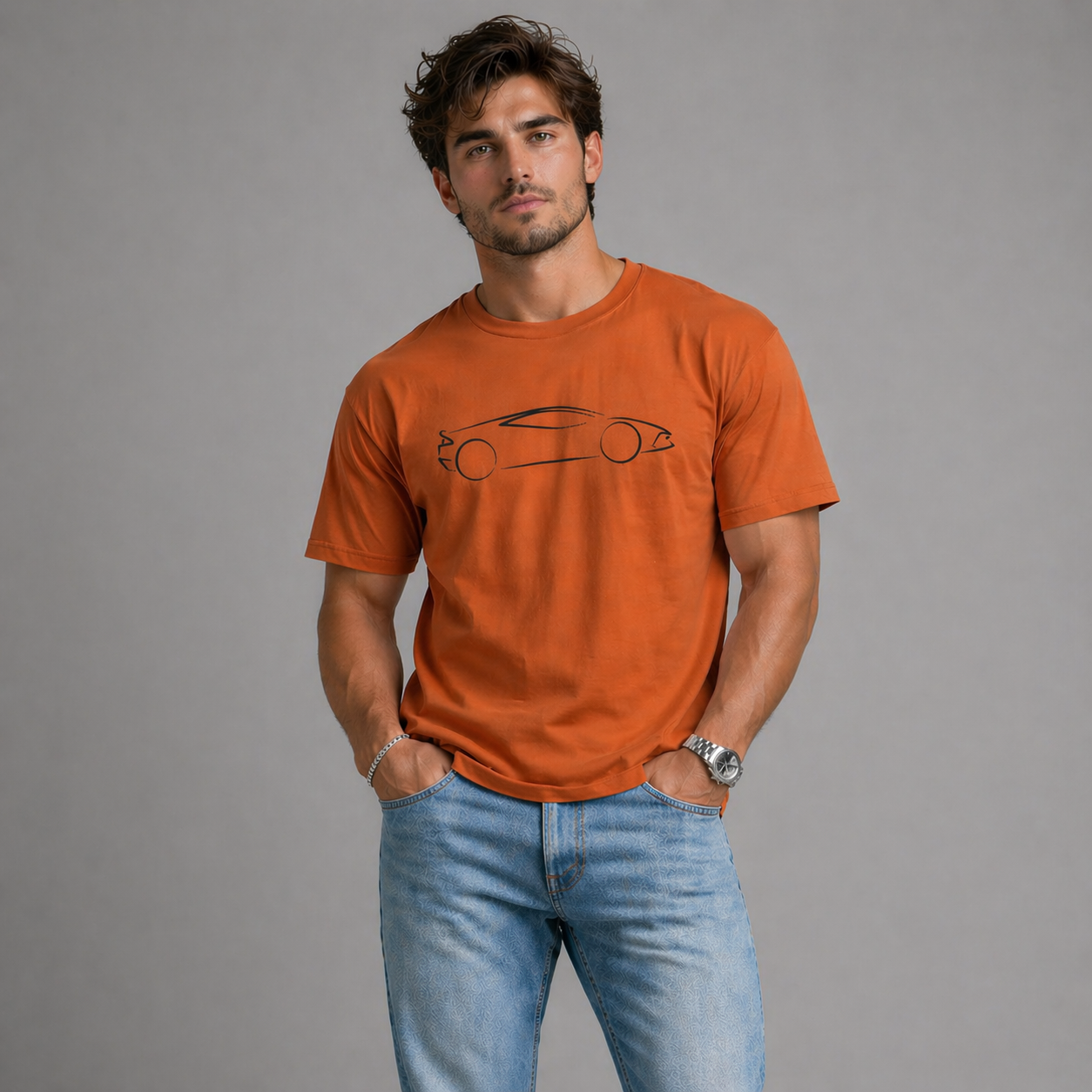 Cotton Sports Car Short Sleeve T-shirt