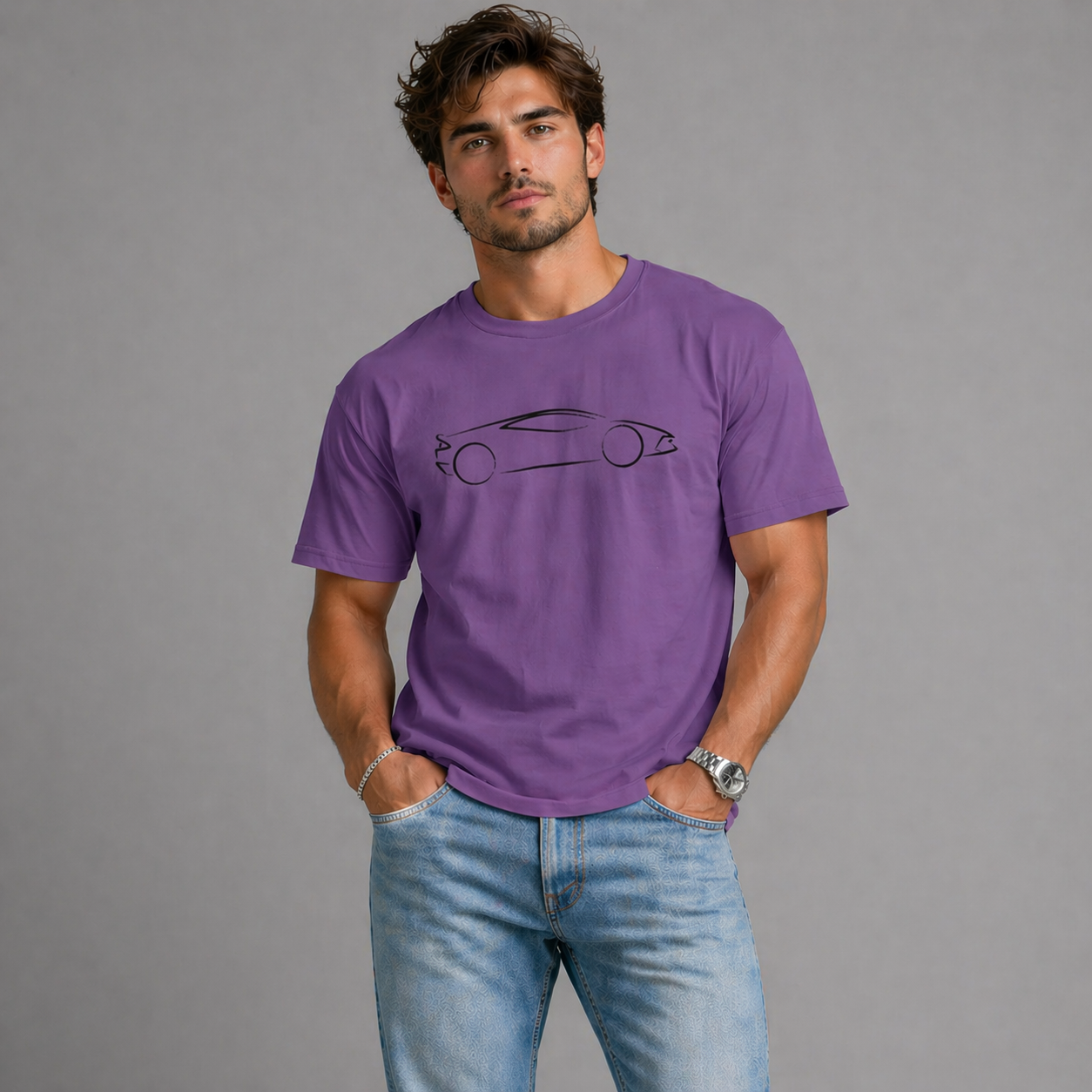 Cotton Sports Car Short Sleeve T-shirt