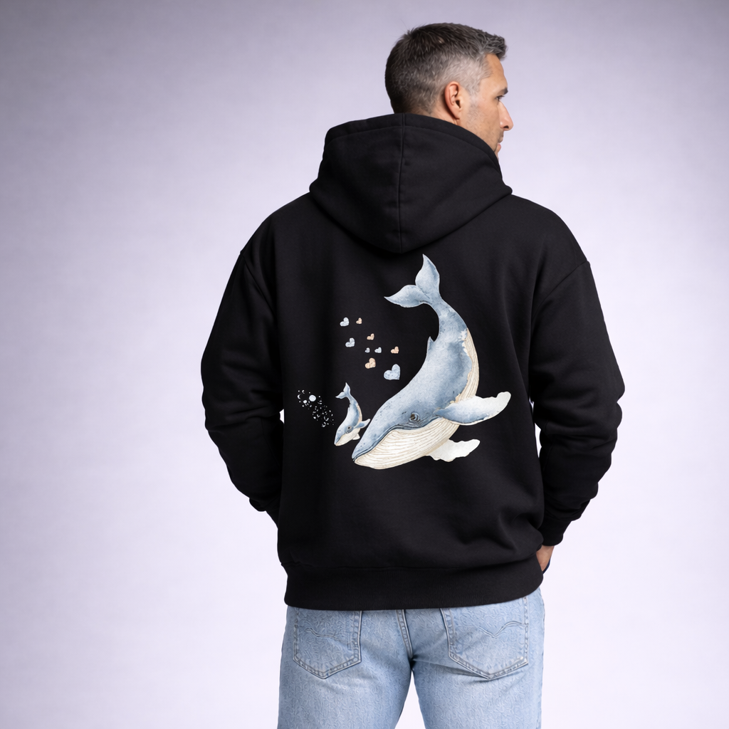 Whale Print Oversized Hoodie