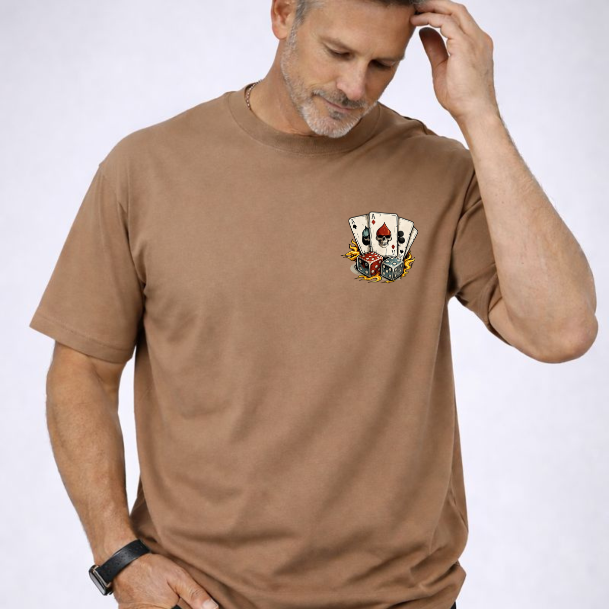 Short Sleeve Cotton T-shirt With Playing Card Print