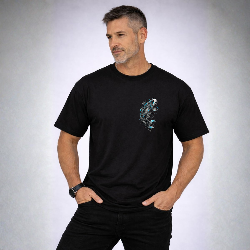 Short Sleeve Cotton T-shirt With Koi Print