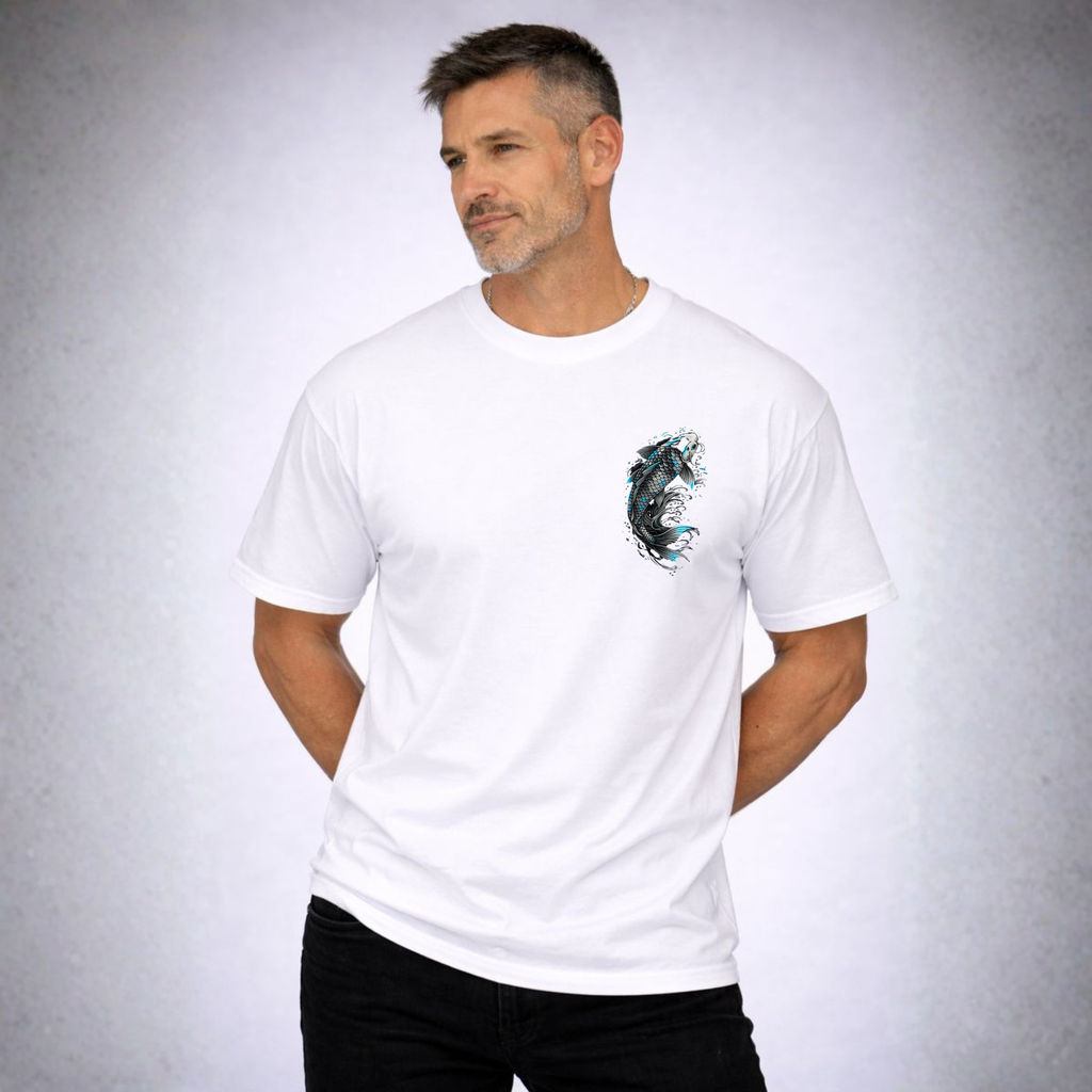 Short Sleeve Cotton T-shirt With Koi Print