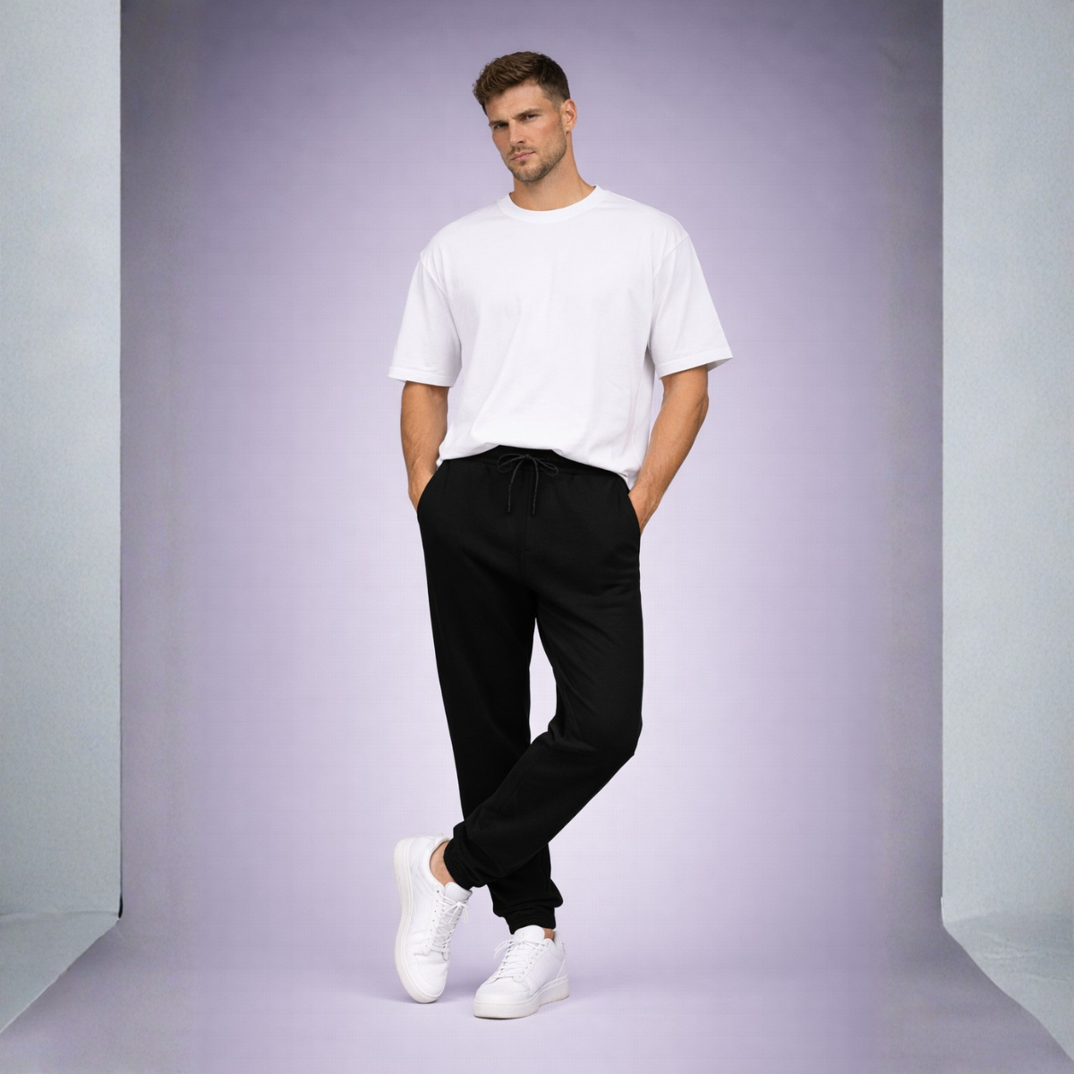 Cuffed Joggers Pants with Elastic Waist and Pockets