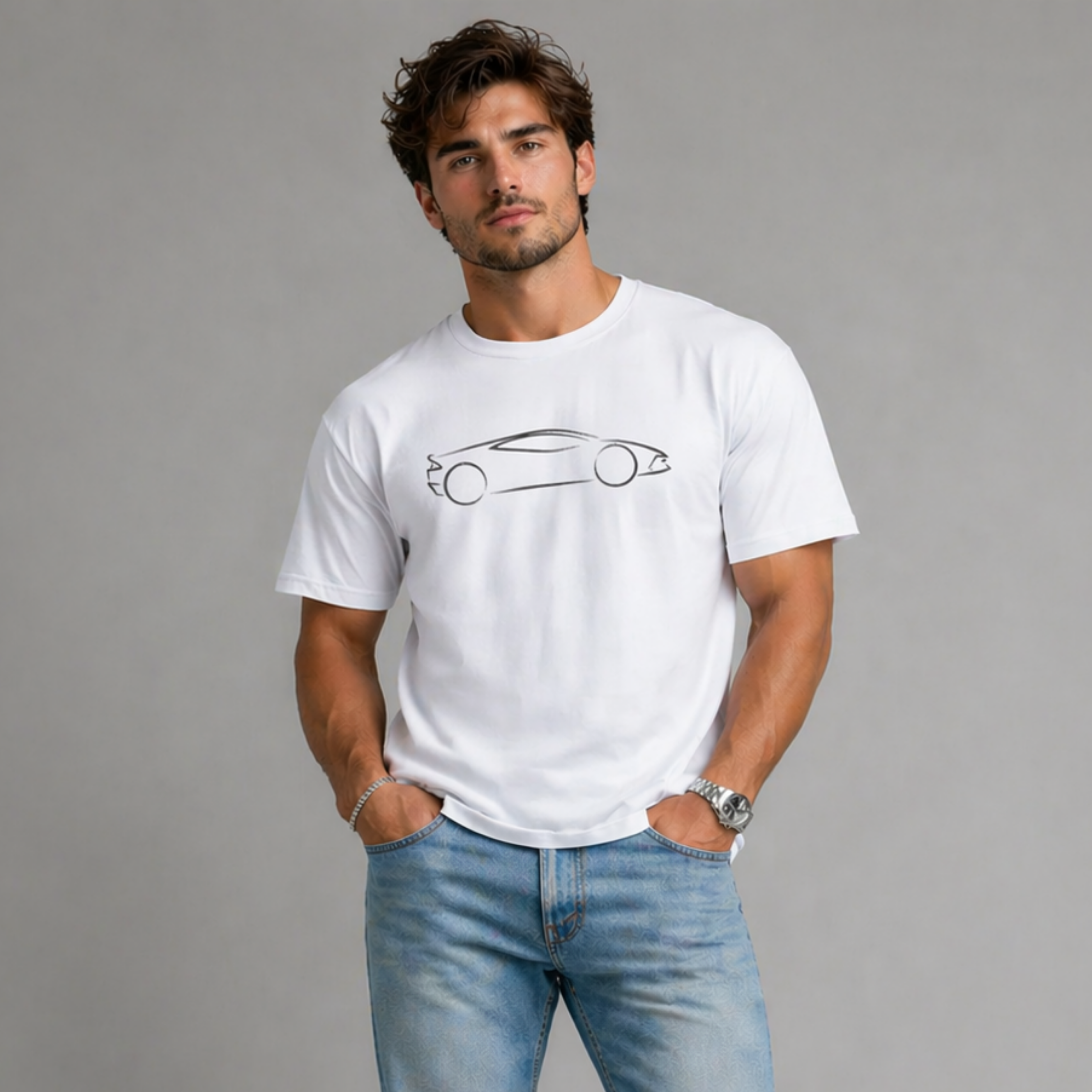 Cotton Sports Car Short Sleeve T-shirt