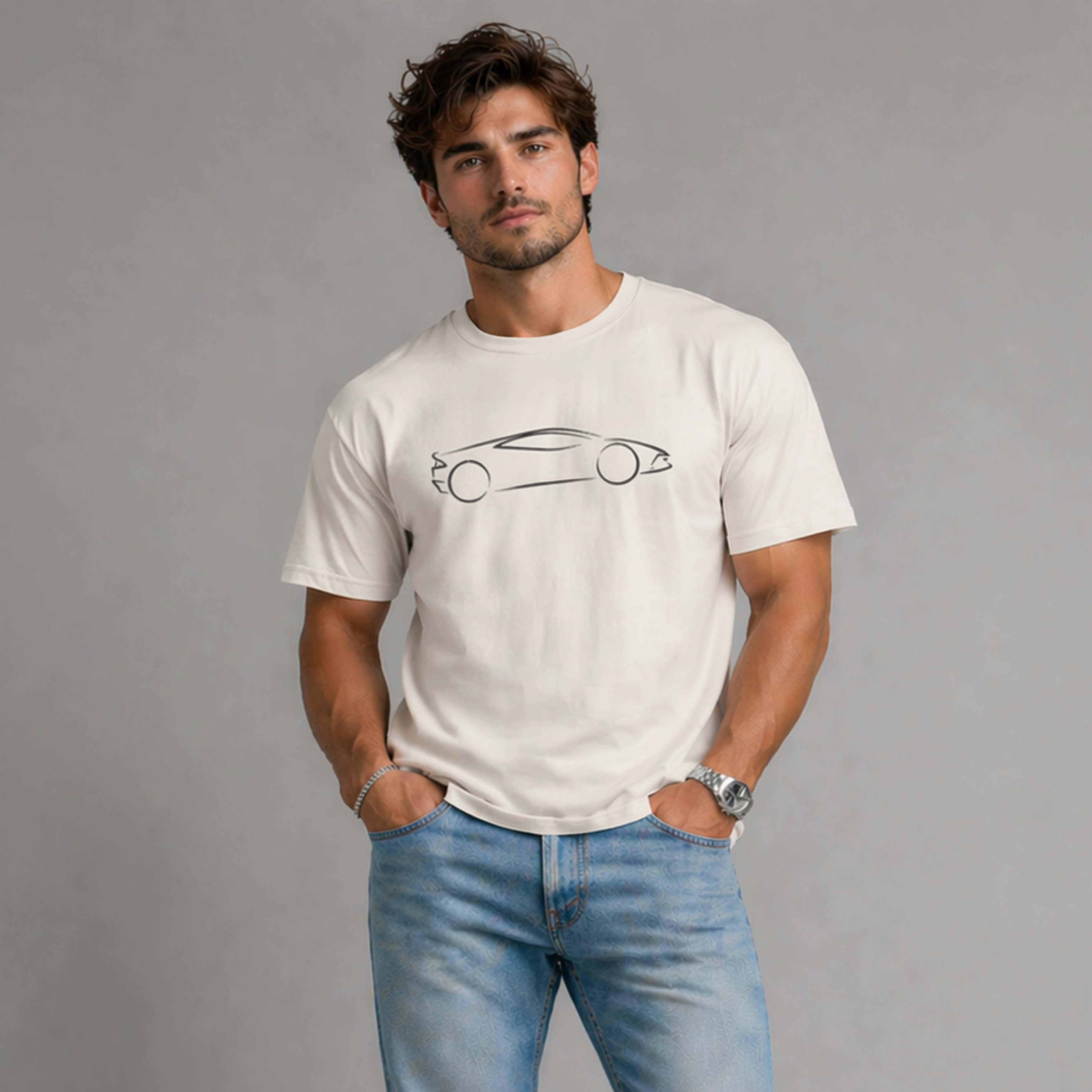 Cotton Sports Car Short Sleeve T-shirt