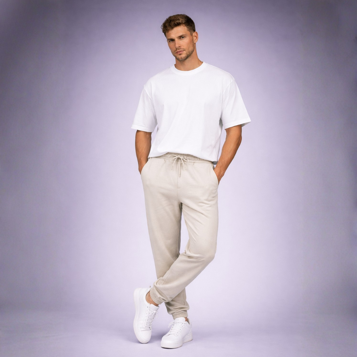 Cuffed Joggers Pants with Elastic Waist and Pockets